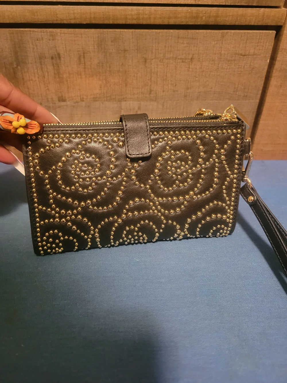 Michael Kors Black Studded Leather Wristlet